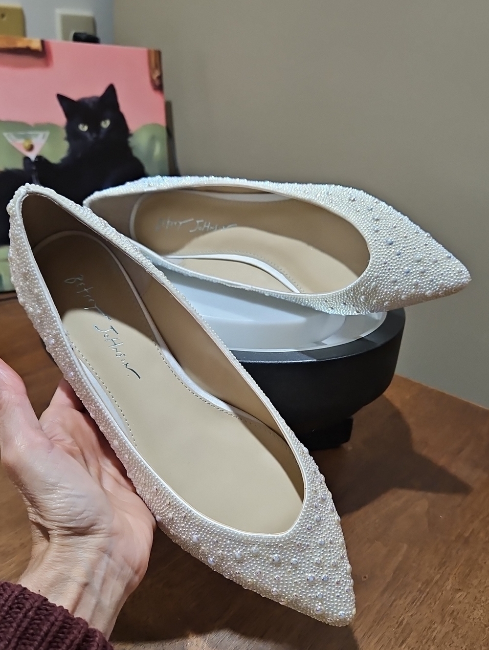 Betsey Johnson Jude Pearl-Beaded Ivory Pointed Flats